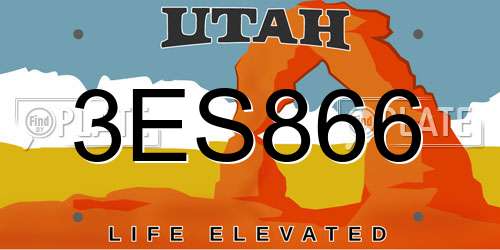 3ES866 Utah License Plate