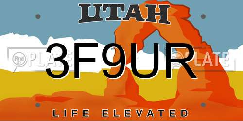 3F9UR Utah License Plate