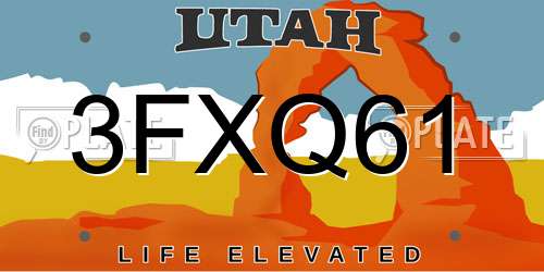 3FXQ61 Utah License Plate