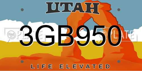 3GB950 Utah License Plate