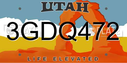 3GDQ472 Utah License Plate