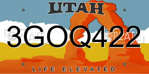 3GOQ422 Utah License Plate