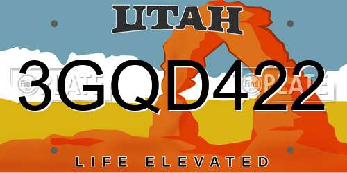 3GQD422 Utah License Plate
