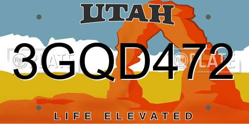 3GQD472 Utah License Plate