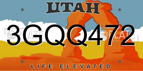 3GQQ472 Utah License Plate