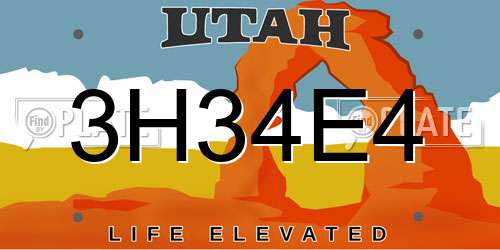 3H34E4 Utah License Plate