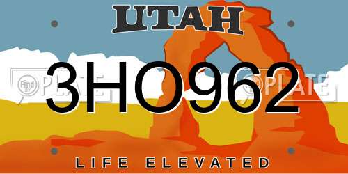 3HO962 Utah License Plate