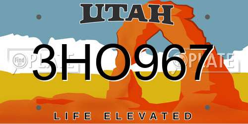 3HO967 Utah License Plate