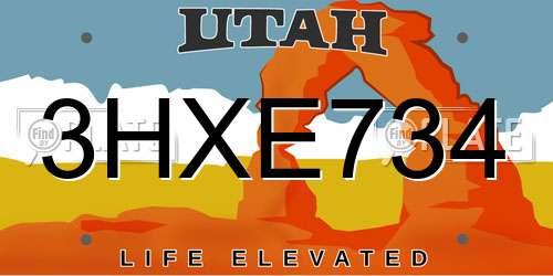 3HXE734 Utah License Plate
