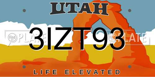 3IZT93 Utah License Plate