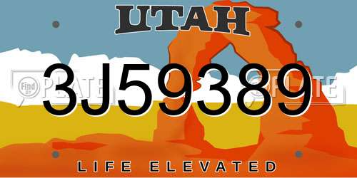 3J59389 Utah License Plate