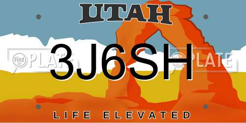 3J6SH Utah License Plate