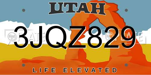 3JQZ829 Utah License Plate