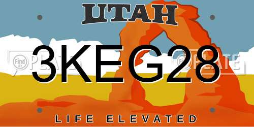 3KEG28 Utah License Plate