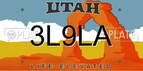 3L9LA Utah License Plate