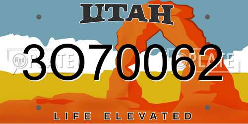 3O70062 Utah License Plate