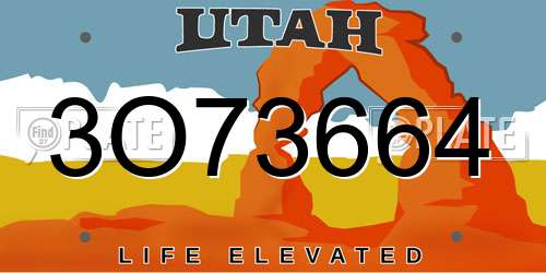 3O73664 Utah License Plate