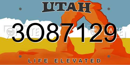 3O87129 Utah License Plate