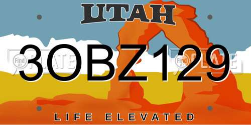 3OBZ129 Utah License Plate