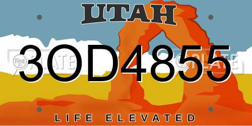 3OD4855 Utah License Plate