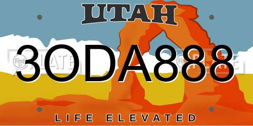 3ODA888 Utah License Plate