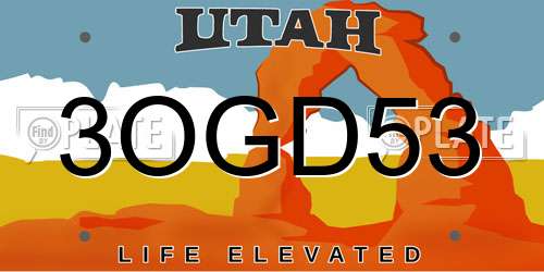 3OGD53 Utah License Plate