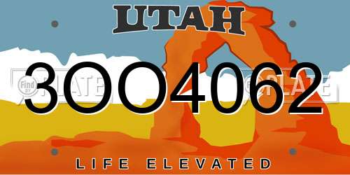 3OO4062 Utah License Plate