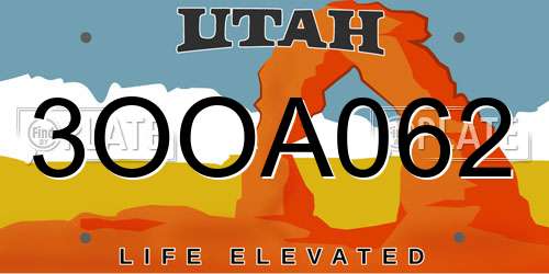 3OOA062 Utah License Plate