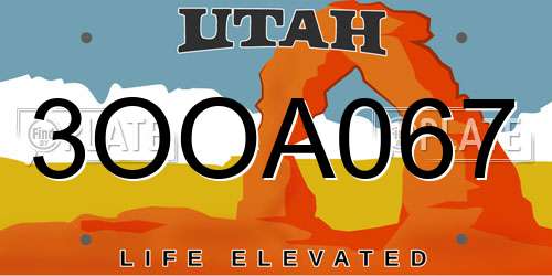 3OOA067 Utah License Plate