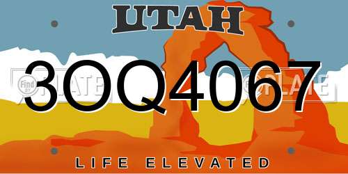 3OQ4067 Utah License Plate