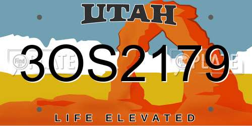3OS2179 Utah License Plate