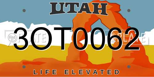 3OT0062 Utah License Plate