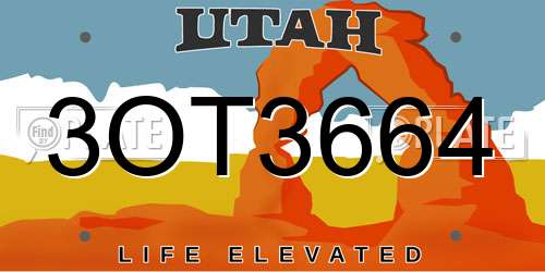3OT3664 Utah License Plate