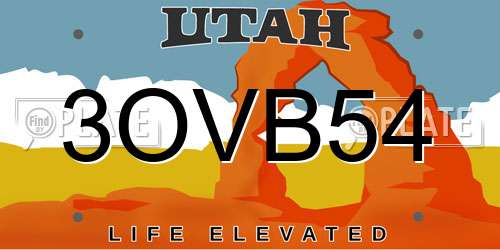 3OVB54 Utah License Plate