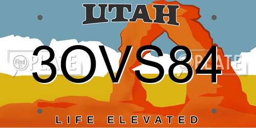 3OVS84 Utah License Plate