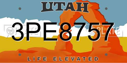 3PE8757 Utah License Plate