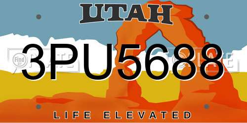3PU5688 Utah License Plate