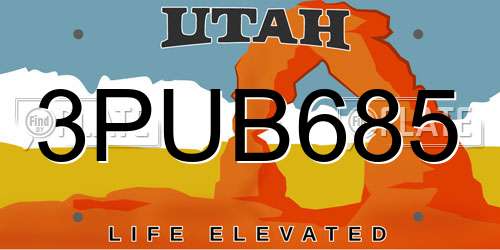 3PUB685 Utah License Plate