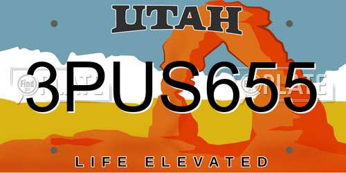 3PUS655 Utah License Plate