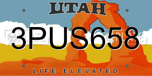 3PUS658 Utah License Plate