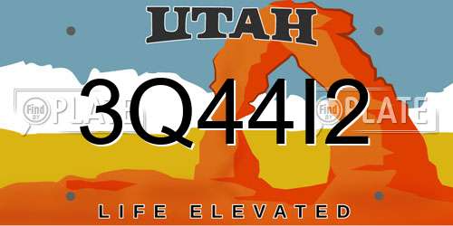 3Q44I2 Utah License Plate