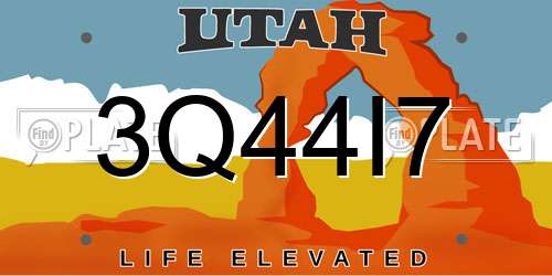 3Q44I7 Utah License Plate