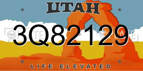 3Q82129 Utah License Plate