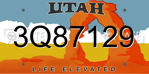3Q87129 Utah License Plate