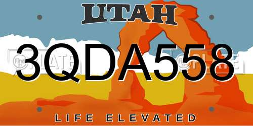 3QDA558 Utah License Plate