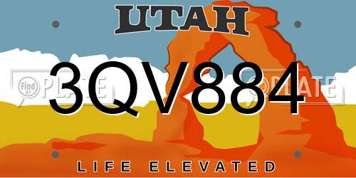3QV884 Utah License Plate