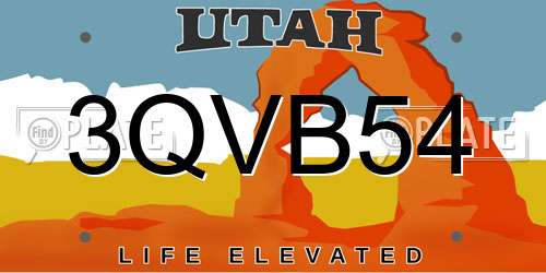 3QVB54 Utah License Plate