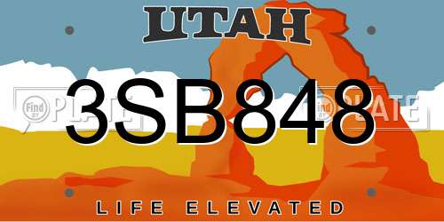 3SB848 Utah License Plate