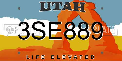 3SE889 Utah License Plate