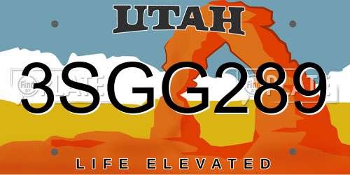 3SGG289 Utah License Plate